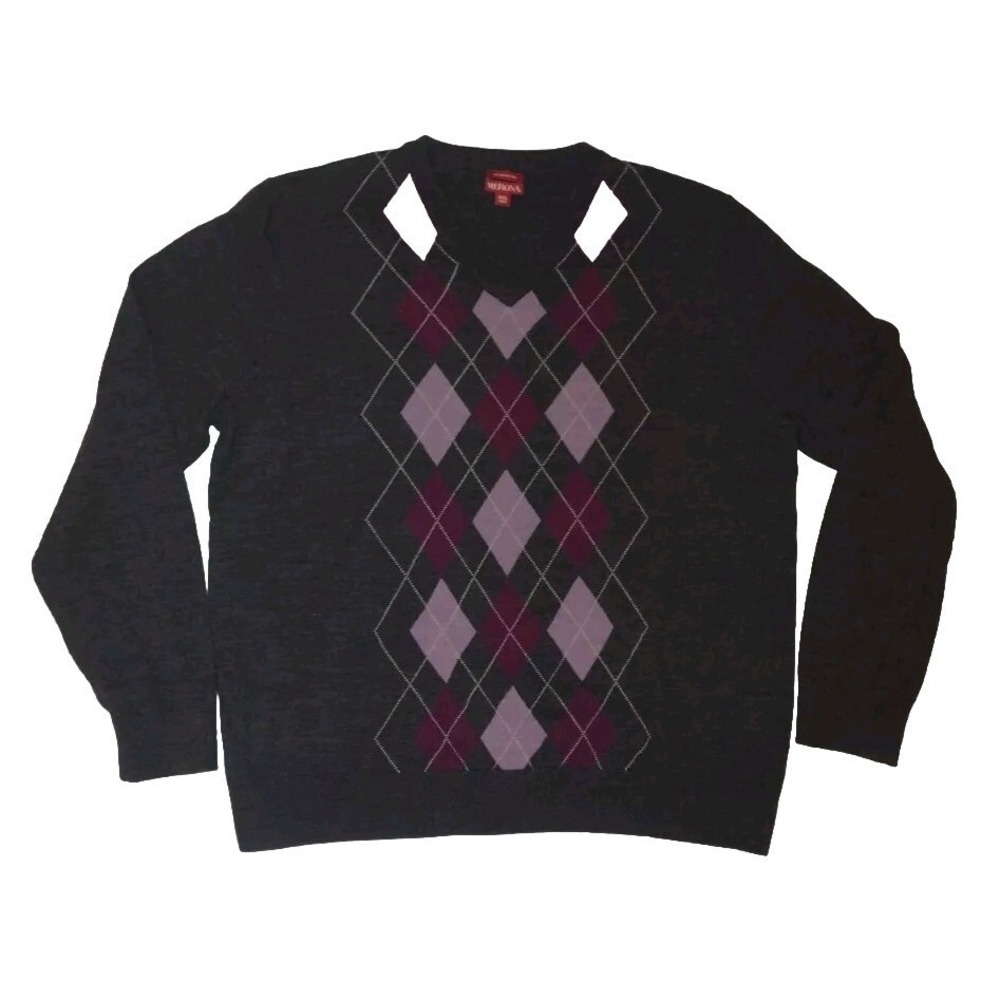 Merona Men's XXLarge Argyle Sweater 100%  Merino Wool Long Sleeve